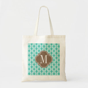 Tote Bag Turquoise Girly et coutume brune de motif de