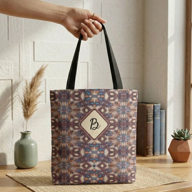 Tote Bag Turquoise, Jaune et Marron Mandalas Connectés  (Créateur téléchargé)