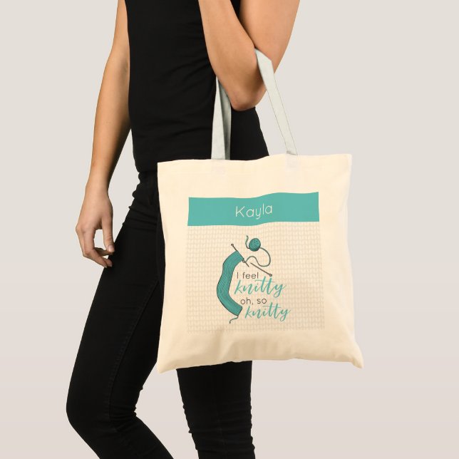 Tote Bag Turquoise Je Me Sens Knitty, Oh So Knitty (Devant (produit))