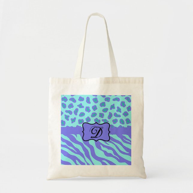 Tote Bag Turquoise & Lavender Zebra & Cheetah Customisé (Devant)