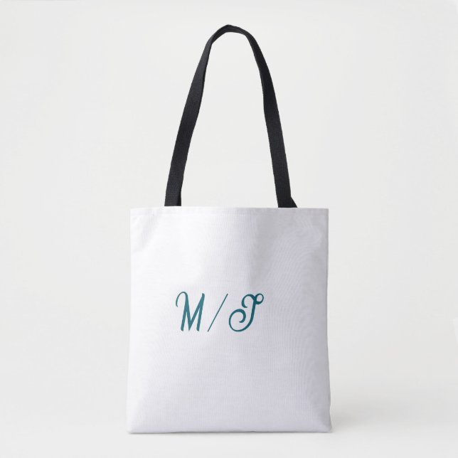 Tote Bag Turquoise monogramme nom de couple de mariage simp (Devant)