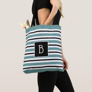 Tote Bag Turquoise Monogrammé tendance, Blancs Noir