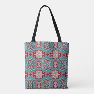 Tote Bag Turquoise Multi Tribal Inspired Shapes