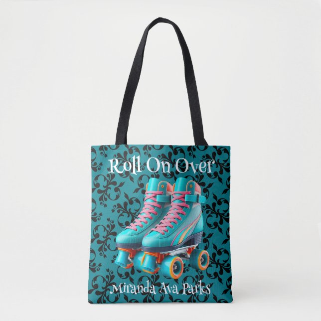 Tote Bag Turquoise Neon Rollerskate fête d'anniversaire Per (Devant)