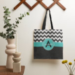 Tote Bag Turquoise noir Chevron<br><div class="desc">Sac fourre-tout turquoise noir</div>