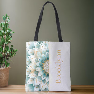 Tote Bag Turquoise or Floral Mandala Personnalisé