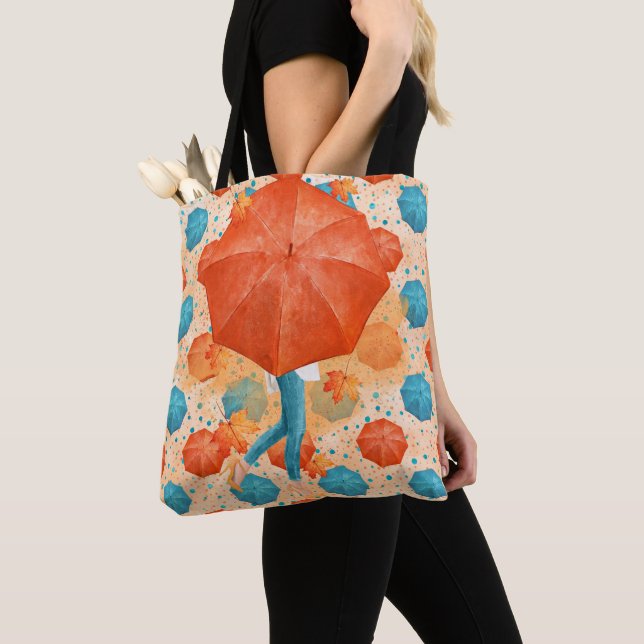 TOTE BAG TURQUOISE & ORANGE AUTOMNE PARAMÈTRES AVEC FEMME (De près)