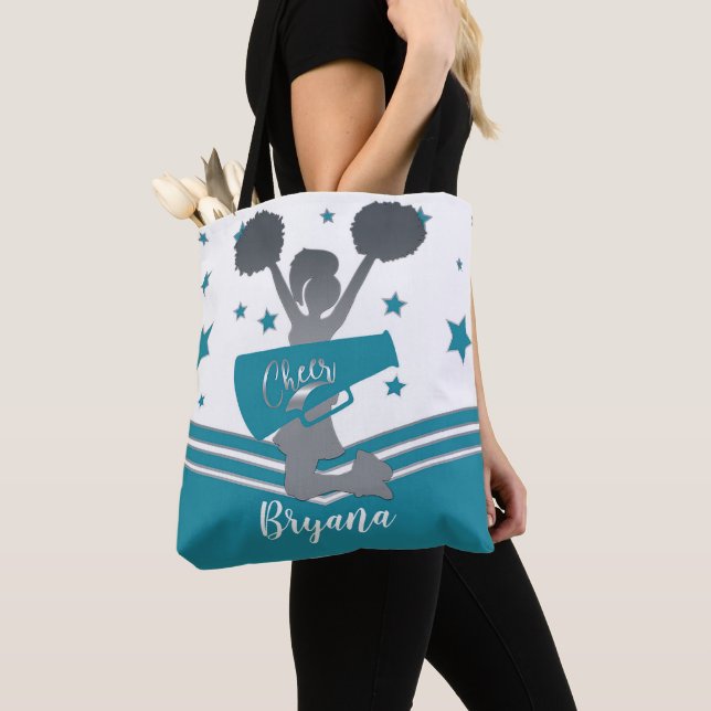 Tote Bag Turquoise Silver White Stars Cheer Cheer Leader (De près)