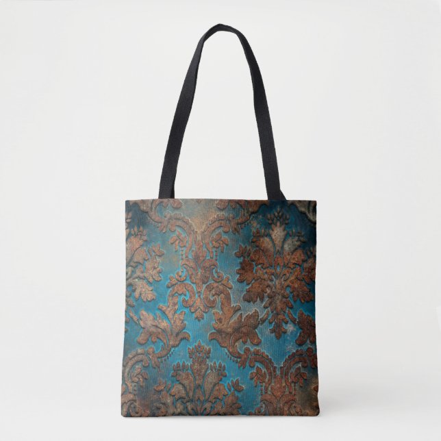 Tote Bag Turquoise sombre et Patina Damask (Devant)
