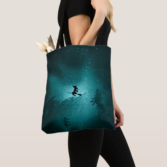 TOTE BAG TURQUOISE VOL HALLOWEEN WITCHES (De près)