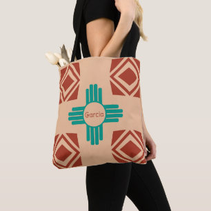 Tote Bag Turquoise Zia Tribal Brown Tan