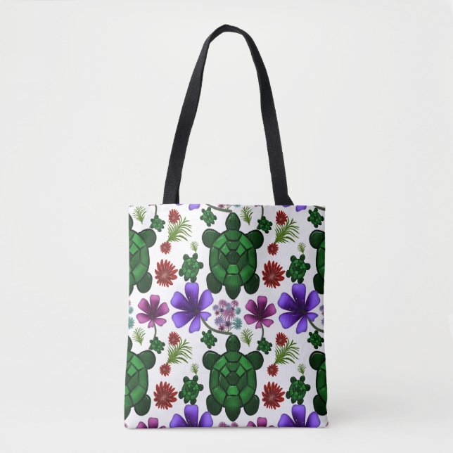 Tote Bag Turtle floral pattern  (Devant)