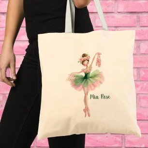 Tote Bag Tutu rose et vert Fille de ballet avec chaussons d