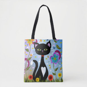 Tote Bag Tuxedo Chat Dans Un Jardin Art Abstrait
