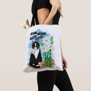 Tote Bag Tuxedo Chat et Lilies Devis inspirant