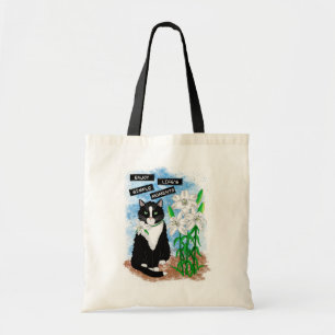 Tote Bag Tuxedo Chat et Lilies Devis inspirant