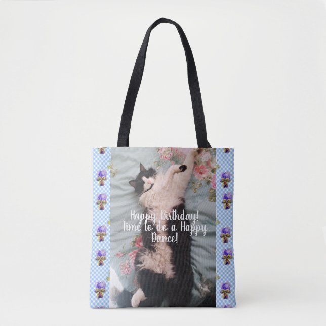 Tote Bag Tuxedo Chat Happy Dance drôle Happy Birthday Bag (Devant)