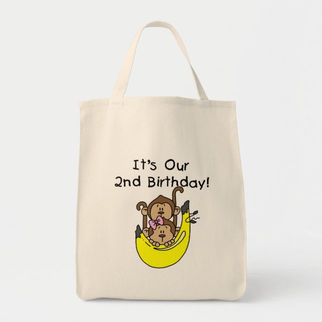 Tote Bag Twins Monkey Boy and Girl 2e anniversaire (Devant)