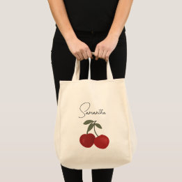 Tote Bag Two Red Cherries Illustration | Cute Fruit Art