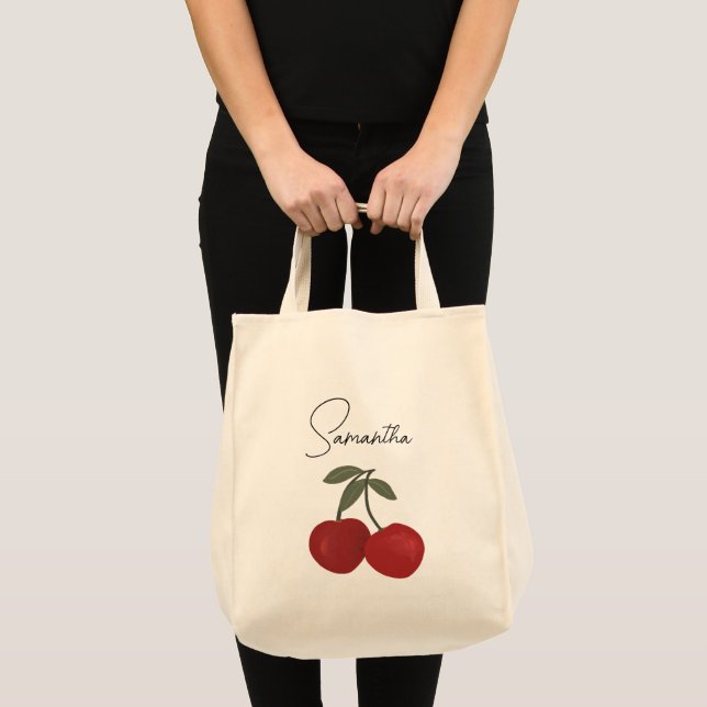 Tote Bag Two Red Cherries Illustration | Cute Fruit Art  (Devant (produit))