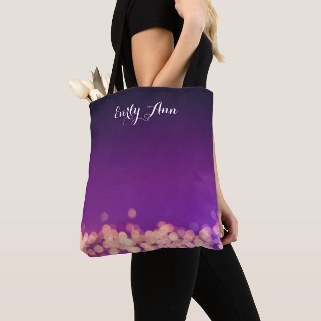 Tote Bag Typographie Abstraite personnalisée Lumières viole (De près)