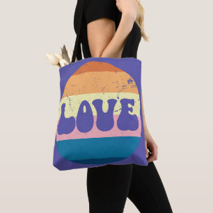 Tote Bag Typographie D'Amour Rétro Sur Les Rayures De Couch