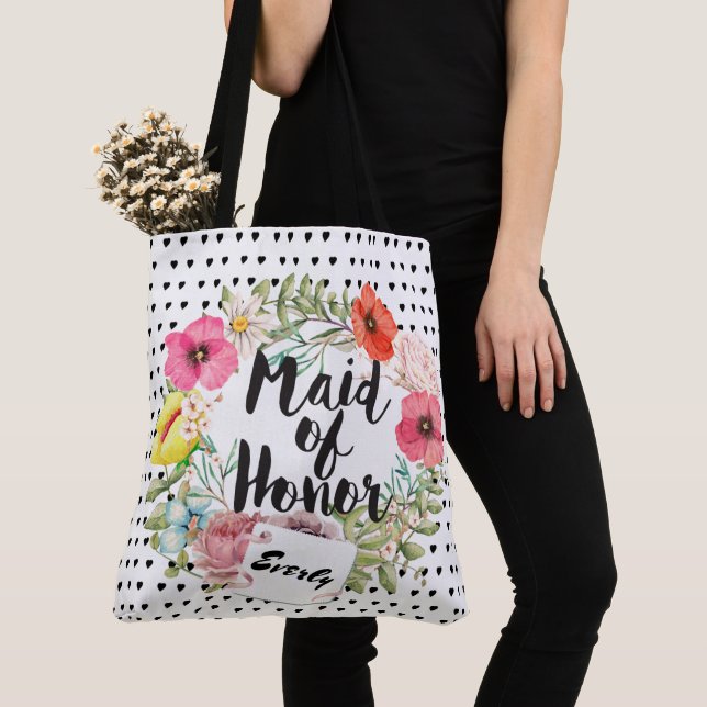 Tote Bag Typographie de la servante de Bridesmaid Aquarelle (De près)