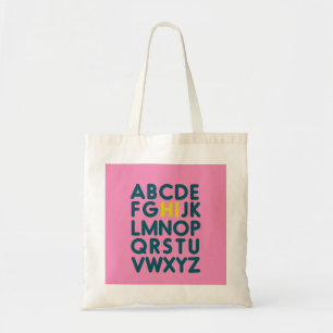 Tote Bag Typographie de l'alphabet amusant en rose