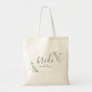 Tote Bag Typographie de mariée Cadre Or & Foliage moderne