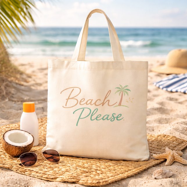 Tote Bag Typographie de script pastel « Beach Please » (Créateur téléchargé)