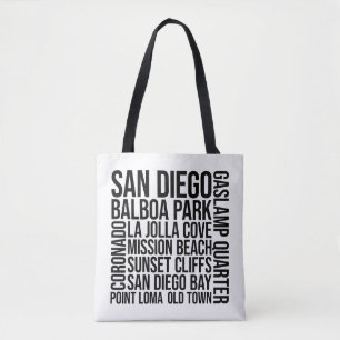 Tote Bag Typographie des monuments de San Diego - USA Word
