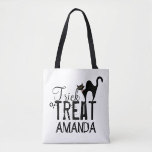 Tote Bag Typographie d'Halloween lunaire Traite de chat noi