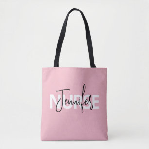 Tote Bag Typographie d'infirmière personnalisée rose