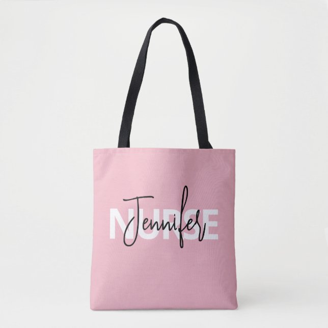 Tote Bag Typographie d'infirmière personnalisée rose (Devant)