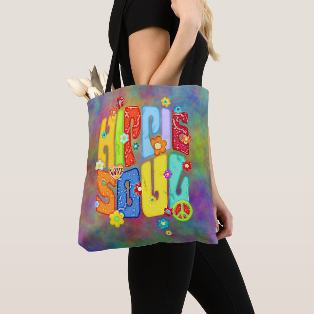 Tote Bag Typographie Drôle - ÂME HIPPIE 1 (De près)