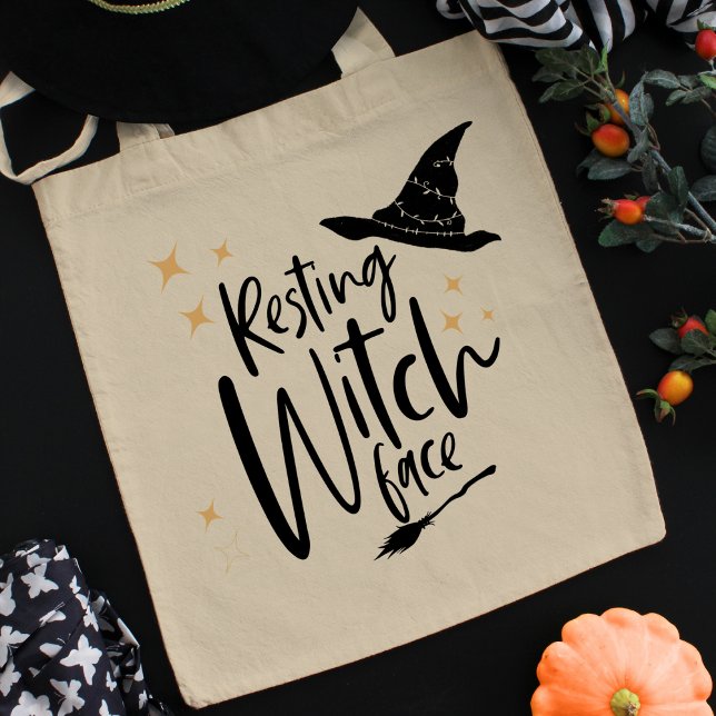 Tote Bag Typographie drôle d'Halloween Sorcière, Balai & Ch (Créateur téléchargé)