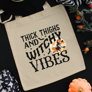 Tote Bag Typographie drôle d'Halloween Sorcière & Pleine Lu