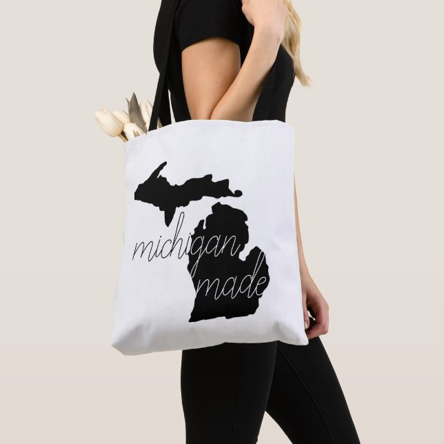 Tote Bag Typographie Du Michigan Avec Silhouette Noire (De près)