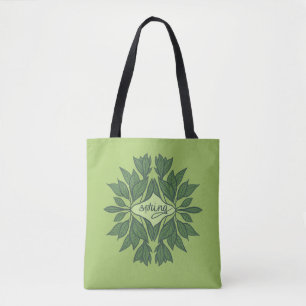 Tote Bag Typographie esthétique Feuille du printemps vert