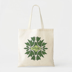 Tote Bag Typographie esthétique Feuille du printemps vert