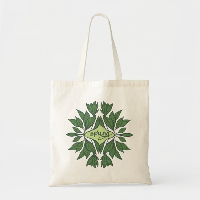 Tote Bag Typographie esthétique Feuille du printemps vert (Devant)