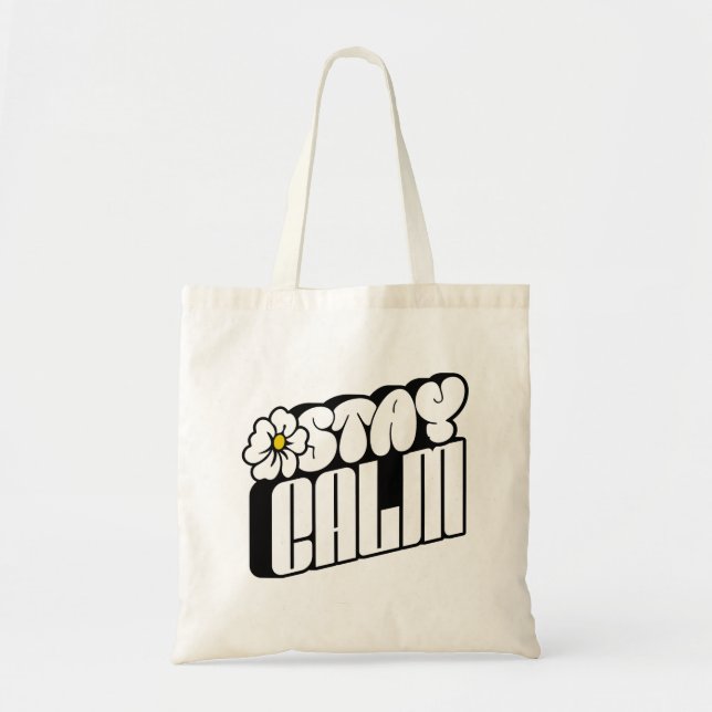 Tote Bag Typographie Fleur Rétro Restez Calme (Devant)