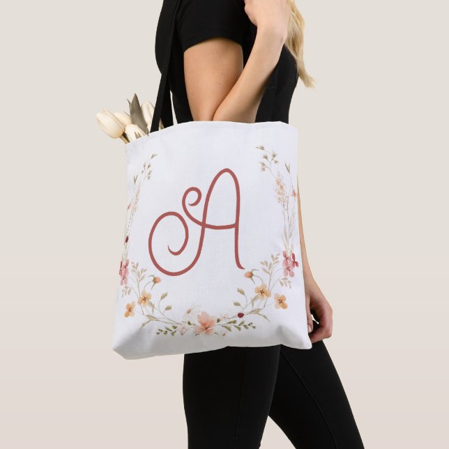 Tote Bag Typographie Floral Monogramme initial A (De près)
