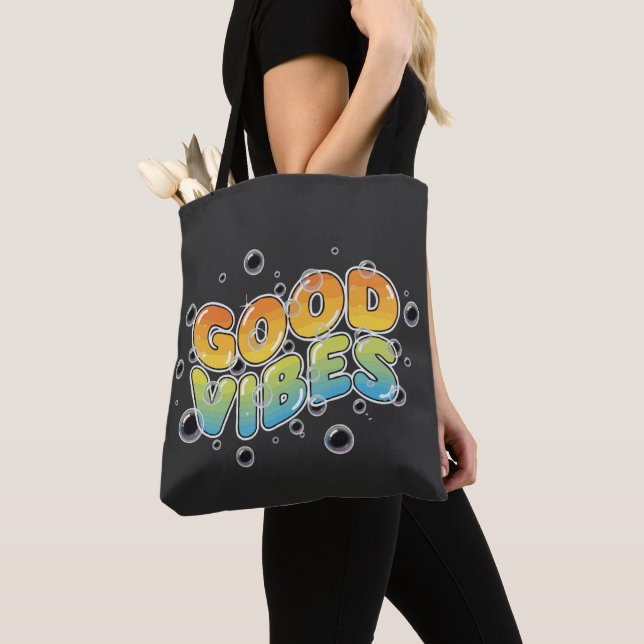 Tote Bag Typographie graffiti rétro 90 ambiance positive et (De près)