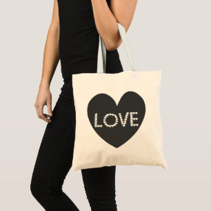 Tote Bag Typographie Moderne Cœur Amour Noir Blanc