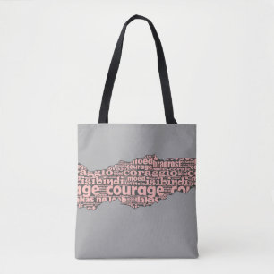 Tote Bag Typographie moderne du Courage Gris et Rose
