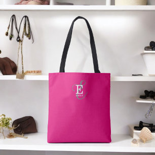 Tote Bag Typographie Monogramme Élégante Personnalisée Rose