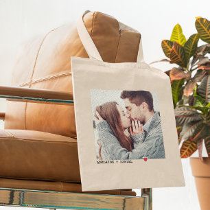 Tote Bag Typographie noire minimaliste avec photo de coeur 