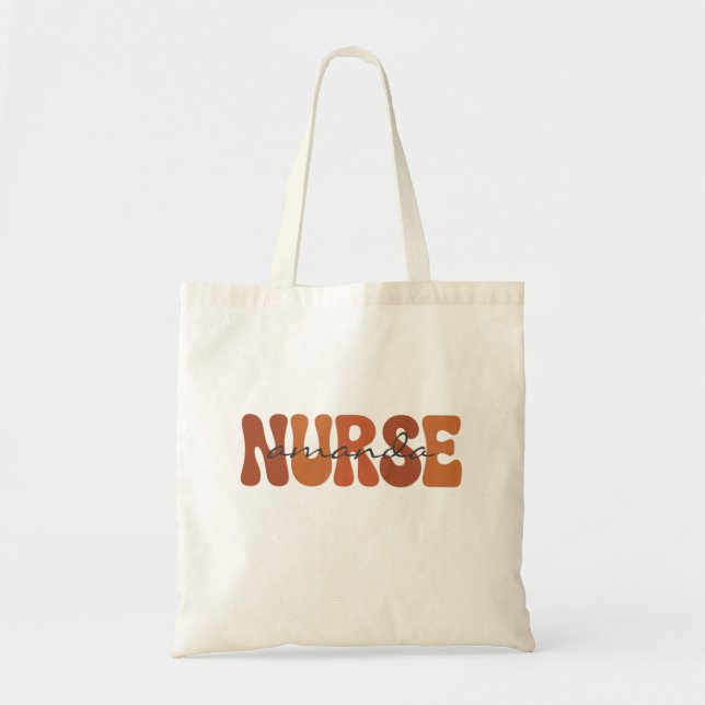 Tote Bag Typographie ondulée rétro avec nom d'infirmière pe (Devant)