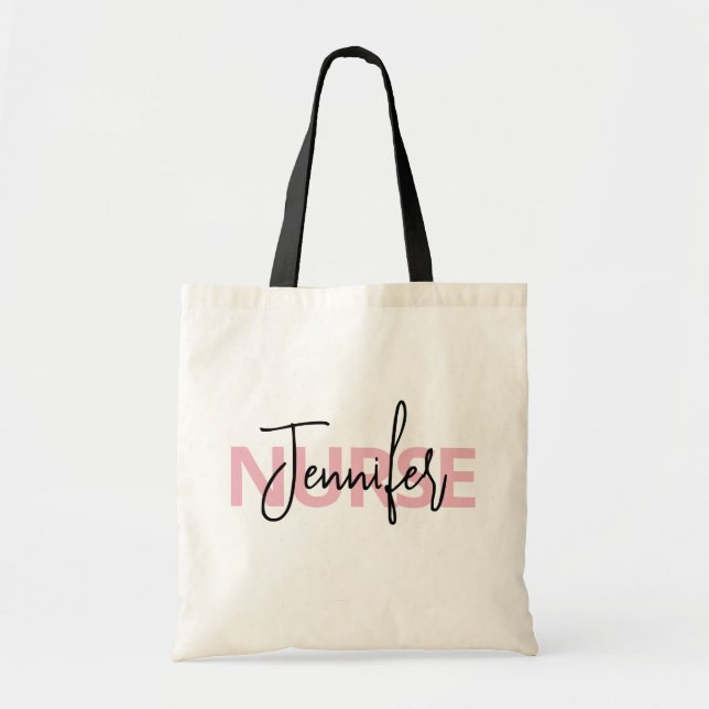 Tote Bag Typographie personnalisée d'infirmière rose (Devant)